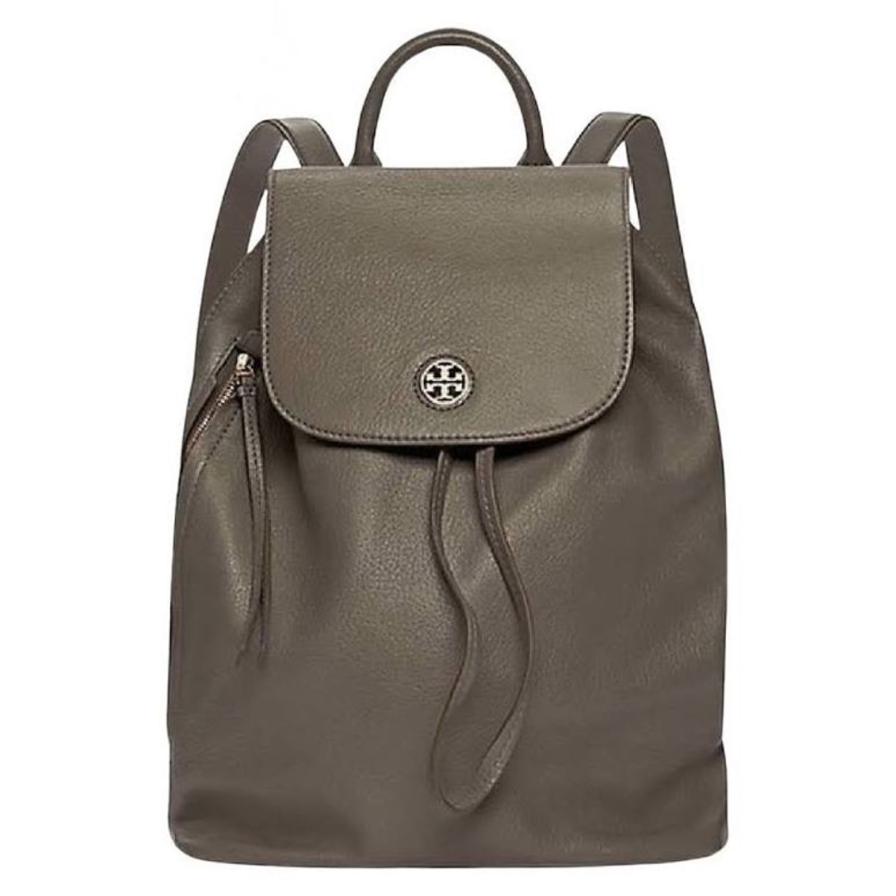 TORY BURCH PORCINI ARMY GREEN PEBBLED LEATHER LARGE BRODY BACKPACK